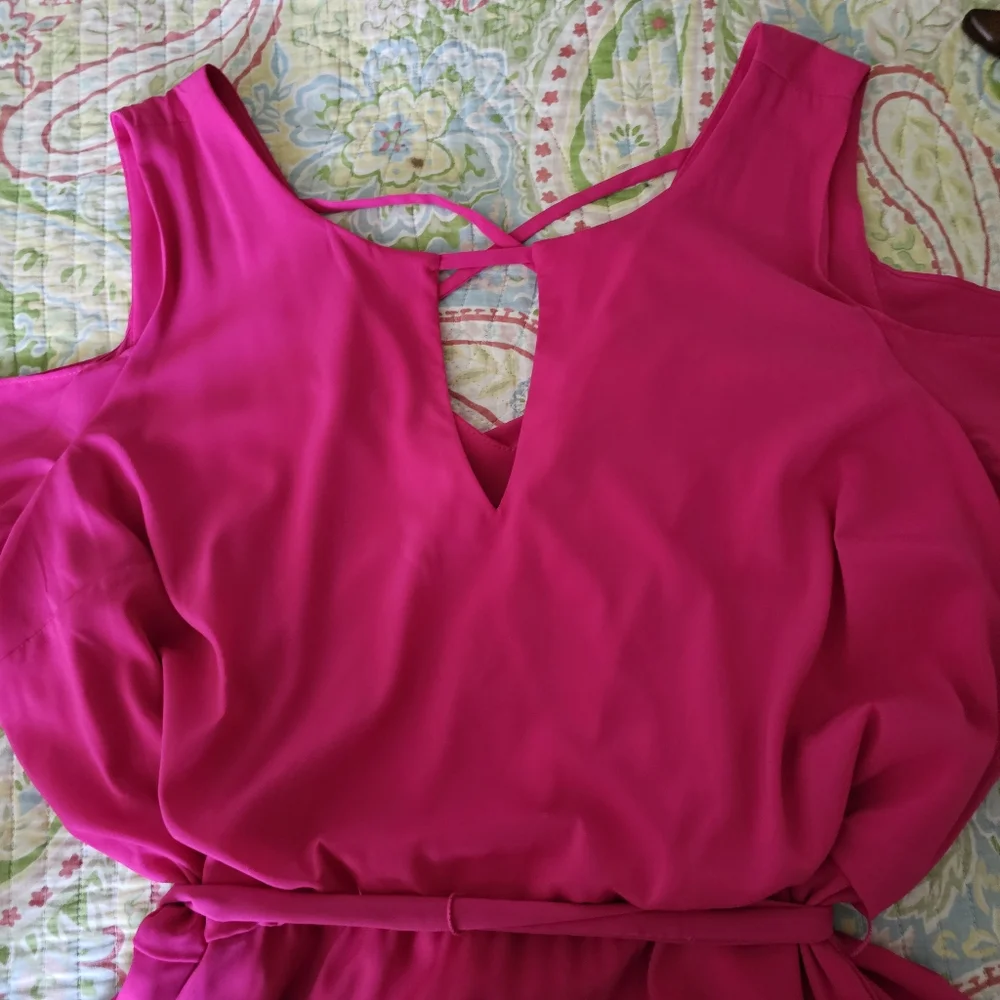 Lane Bryant cold shoulder dress sz 20 pink shark bite hem tie belt NWT - Picture 4 of 15